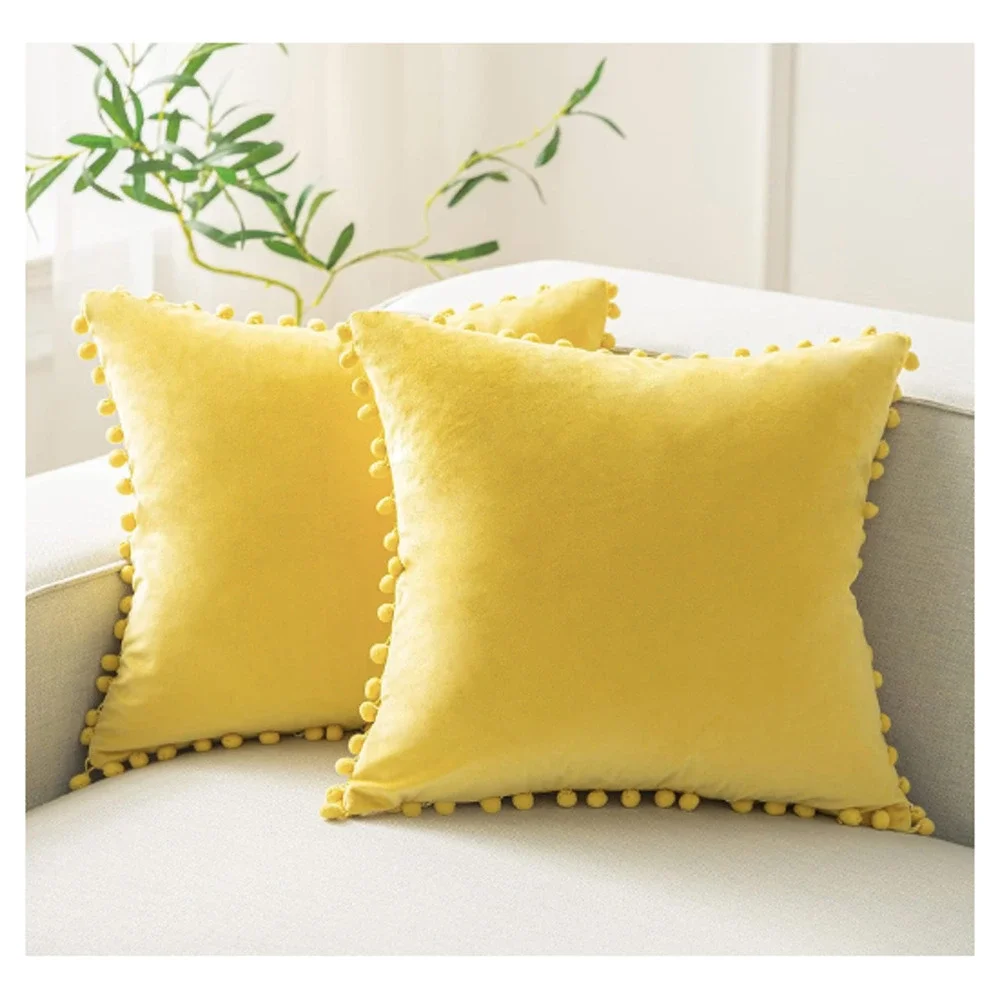 Phantoscope Velvet‎ Decorative Throw Pillow Covers Boho Soft Solid Square Yellow